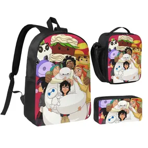 Spacious Big hero 6 Backpack 3pcs Set Baymax toy Daily School Backpack with Insulated Lunch Bag & Pencil Pouch Practical Trendy Baymax Bag Birthday & Back to School Gifts