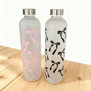 1000ML Butterfly Knot Water Bottle - Gradient Matte Plastic Sports Bottle, Non-Slip Leak-Proof Gym Thermos with Silver Cap