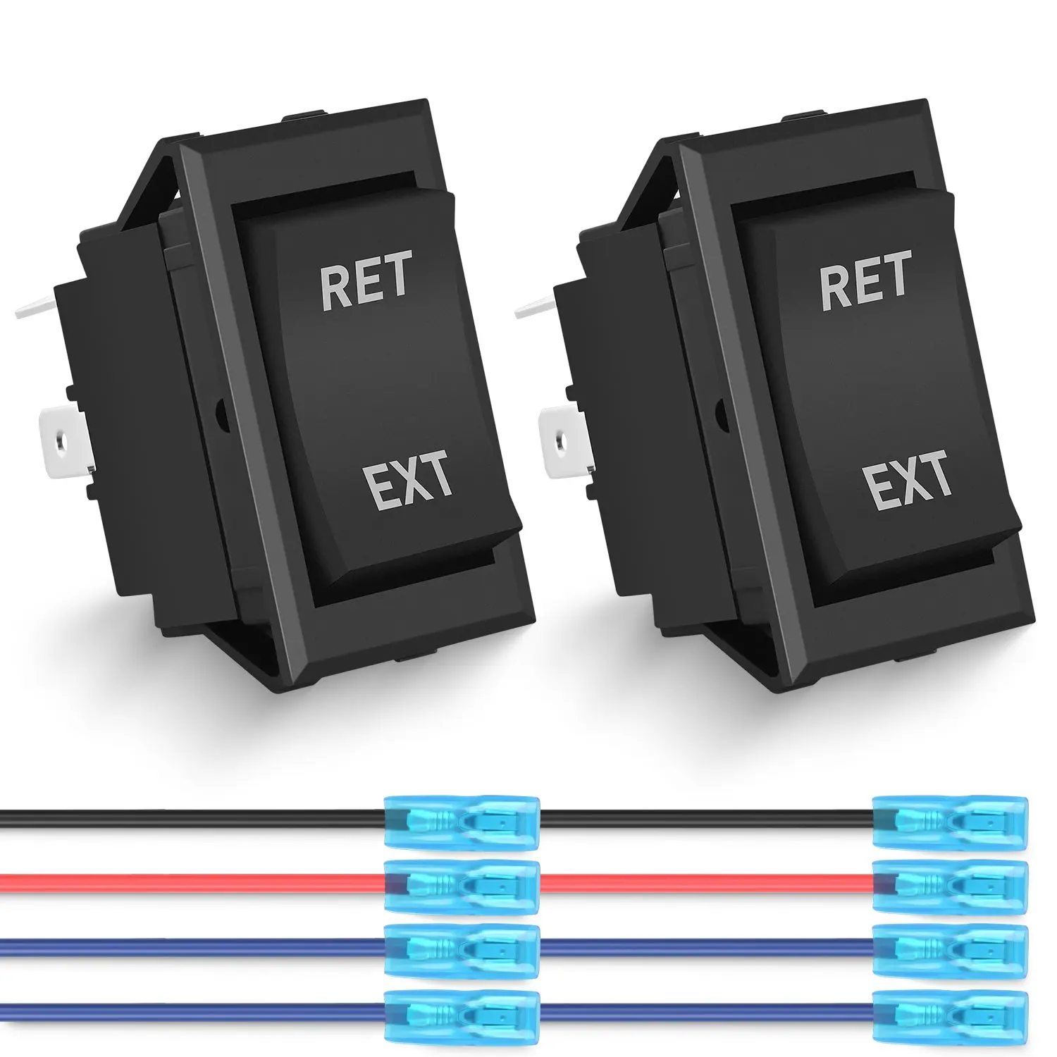 Nilight RET/EXT Reverse Polarity Toggle Switches (2PCS) - DPDT 3-Position On-Off-On 4-Pin 20A 12VDC 10A 250VAC Switch with Jumper Wire for DC & AC Circuits, Motor Control, Trailers, Boats