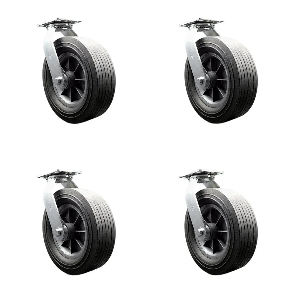 Service Caster SMOK-SCC-100S1030-SNB-4 BBQ Smoker Grill Caster Wheel Set for BBQ Enthusiasts - 10 in. Flat Free, All Terrain, Easy Roll Solid Rubber Wheels with Cushioned Riding, Enhanced Noise Reduction - Maintenance Free, Set of 4, Bbq Grill, Swivel