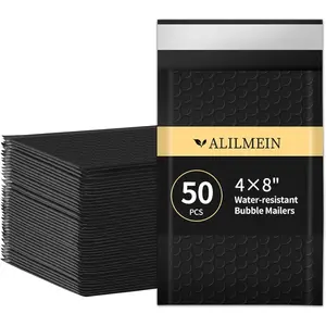 4×8 inch bubble mailers, 50 pack — small waterproof padded envelopes, self-sealing adhesive shipping bags for mailing cards, jewelry, makeup, and small business packaging