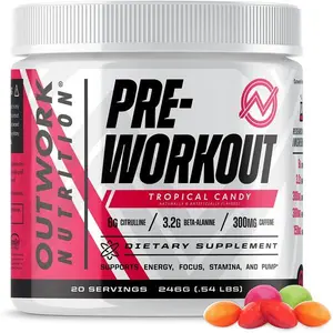 Pre Workout Powder for Men and Women - Creatine Free Nootropic Pre Workout with Citrulline Malate Beta Alanine Taurine Rhodiola and Caffeine - Tropical Candy Flavor