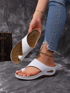 Summer New Solid Color Large Size Women's Wedge Sandals, Platform Open-Toed High Heels, Daily Casual Shoes, Comfortable and Lightweight Soft-Sole Mother Shoes