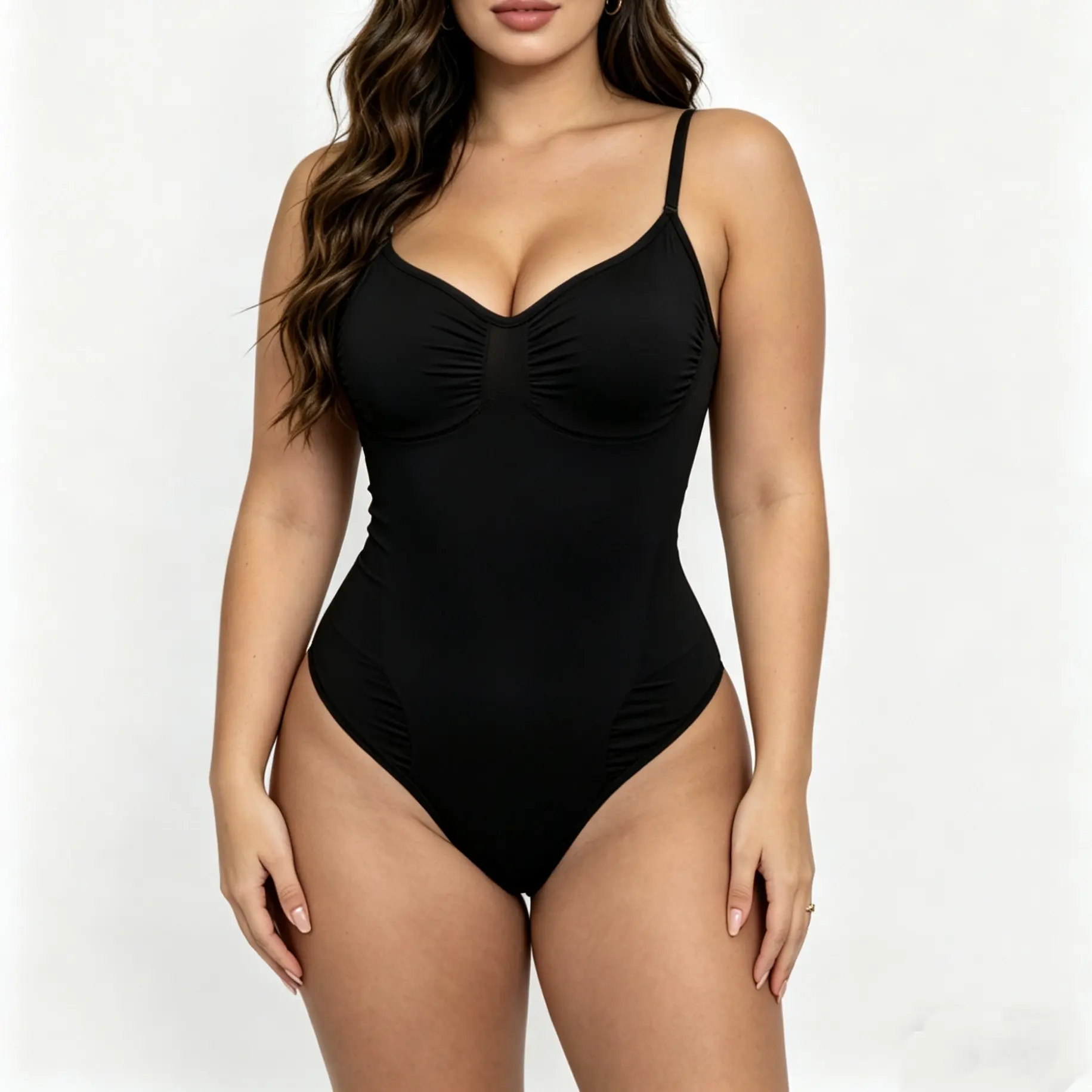 Women's 1-Piece Shaping Bodysuit - Smooth Fabric Compression Corset Waist Cincher, Tummy Control, Buttocks Lift, Straps G-String, Breathable for Day Wear shapewear women faja body moldeadora Black Fit