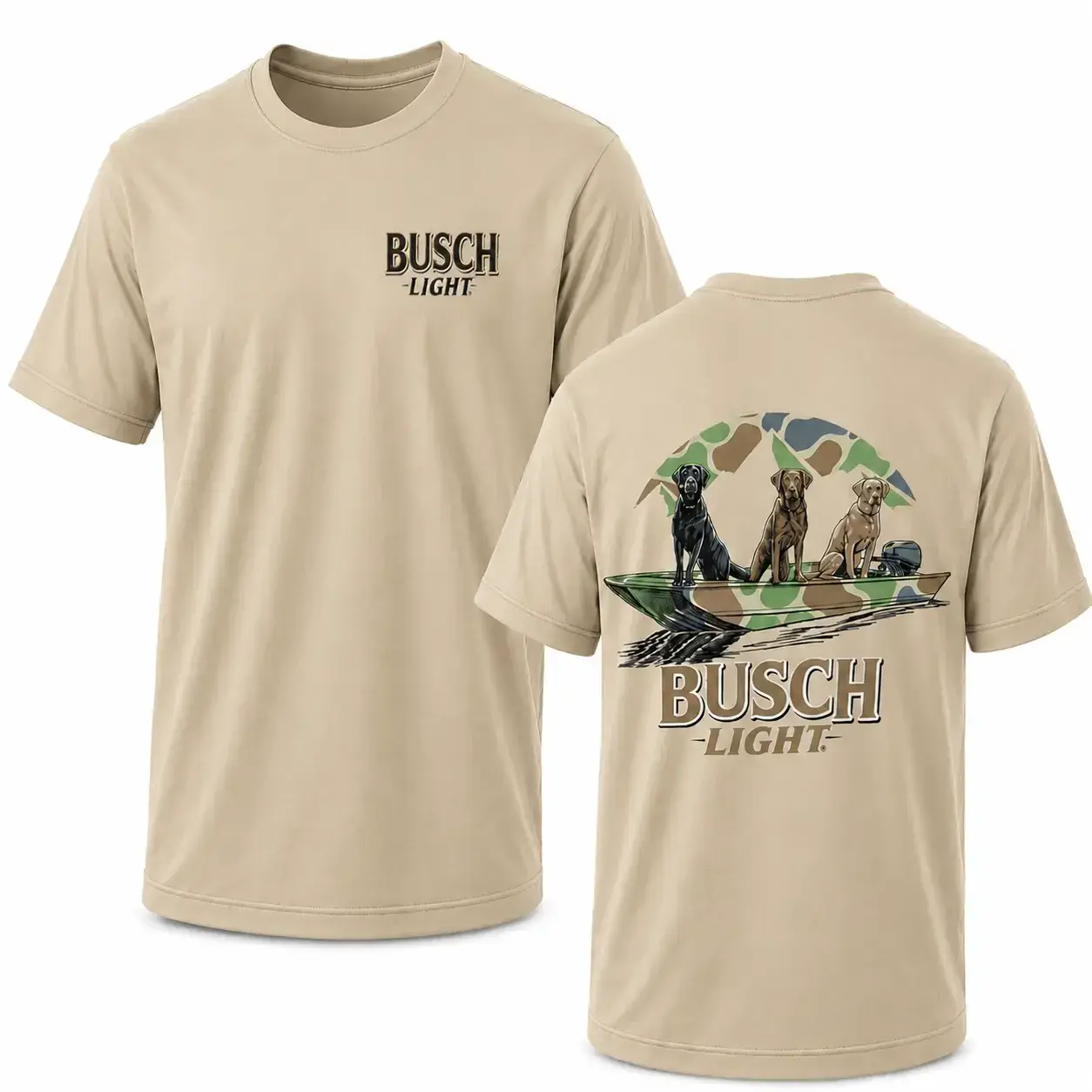 Busch Light Hunting Dogs T-Shirt, Vintage Duck Boat Graphic Tee, Outdoor Hunting Shirt for Men, Retriever Dog Lover Gift, 100% Cotton Casual Hunting Apparel - KitchenEra