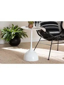 Baxton Studio Webb Modern Metal Pedestal Accent Side Table with Round Tray Top - Indoor, Semi-Outdoor Outdoor Living Furniture - White