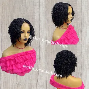 Ellasbeautyworld Box Braided Wig with 4*4 Closure Lace, #1 Color- Curly Glueless Black