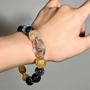 Handmade Natural Crystal Bracelet | Blue Tiger Eye Phantom Citrine Blue Sandstone