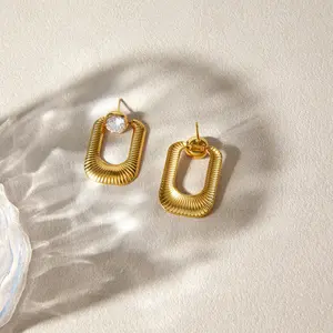Women's Geometric Fashion Earrings - Titanium Steel, Zircon-Inlaid, Waterproof, Hypoallergenic - Ideal for Daily Wear, Work, Holiday Gifts