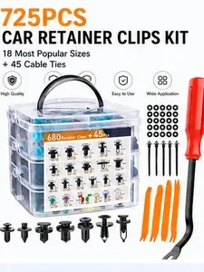 725pcs Universal Car Retainer Clips Kit with Tools - Fasteners for Bumpers, Fenders & Door Panels
