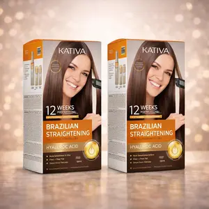 Kativa Brazilian Straightening Kit 2 Pack Formaldehyde-Free Organic Keratin Treatment with Hyaluronic Acid for Frizz Control & Shine Salon-Quality Results in 12 Weeks Heat Protectant Styler - Haircare Repair