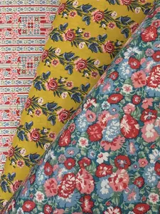 Liberty of London English Countryside 100% Cotton Fabric 3 Fat Quarter Yard Pack Romantic Florals in Pink Blue and Yellow Made in Italy for Needlepoint Projects