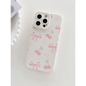 This girly pink cherry bow print thickened phone case is waterproof, shockproof, and scratch-resistant, and is compatible with iPhone 17/16/15/14/13/12/11/X/XS/XS Max/16 E/12/13 Mini. It's the perfect holiday gift for friends, family, and yourself., Cover