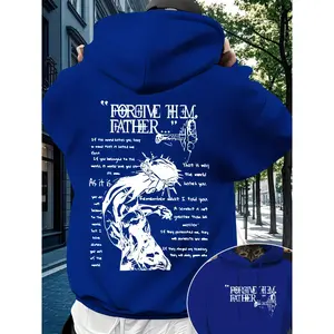 Men's  Jesus Christ Graphic Hooded Sweatshirt - "Forgive Them, Father..." Bible Verse Print (Luke 23:34) - Heavy-Duty Winter Warmth, Casual Streetwear Pullover with Pockets - Christian Apparel for Men - Machine Washable - Relaxed Fit with Iconic