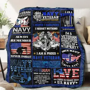 Navy Veteran Patriotic Fluffy Fabric Body-Warming Blanket, Ultra-Soft Flannel Throw, Cozy Military Appreciation Gift for Veteran Men, US Navy-Inspired Sofa Bed Birthday Christmas Gift, Body-Warming Blankets, Fluffy Fabric Blankets