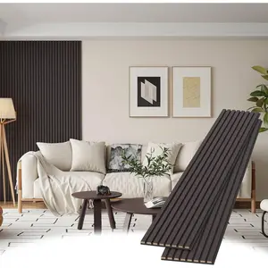 Slat Wall Panels, 2 Pack Accent Decorative Acoustic  Slats for Wall and Ceilings, Acoustic Panels for Interior Wall Decor  Felt  Board, Black-Brown Oak, 8 x 1 ft