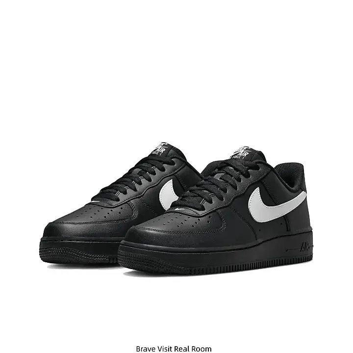 All Black White Swoosh Retro Low Top Air Force Casual Sneakers Black Rubber Outsole Smooth Leather Daily Walking Shoes for Men Women Street Fashion Trainers