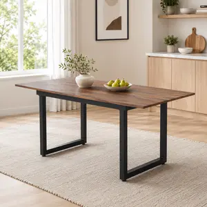 Walnut Extendable Dining Table, 55.1-70.9 Inch Rectangular Kitchen Table with MDF Top and Sturdy Metal Legs, Modern Space-Saving Dining Room Table for Living Room, Apartment and Home Office