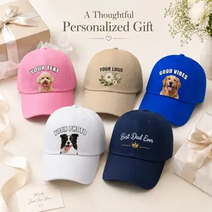Custom Pet Photo Baseball Cap, Personalized Text Logo Hat for Men Women, Lightweight Polyester Dad Cap Gift for Pet Lovers