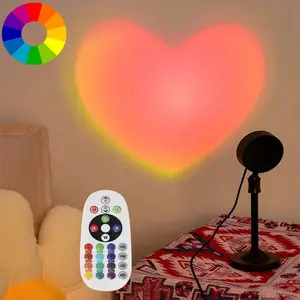 Heart Projection Lamp Sunset Lamp Projector 16 RGB Multicolor Changing LED Projection Lamp Remote Control USB Powered Table Lamp Home Decor Bedroom Photography Room Decor
