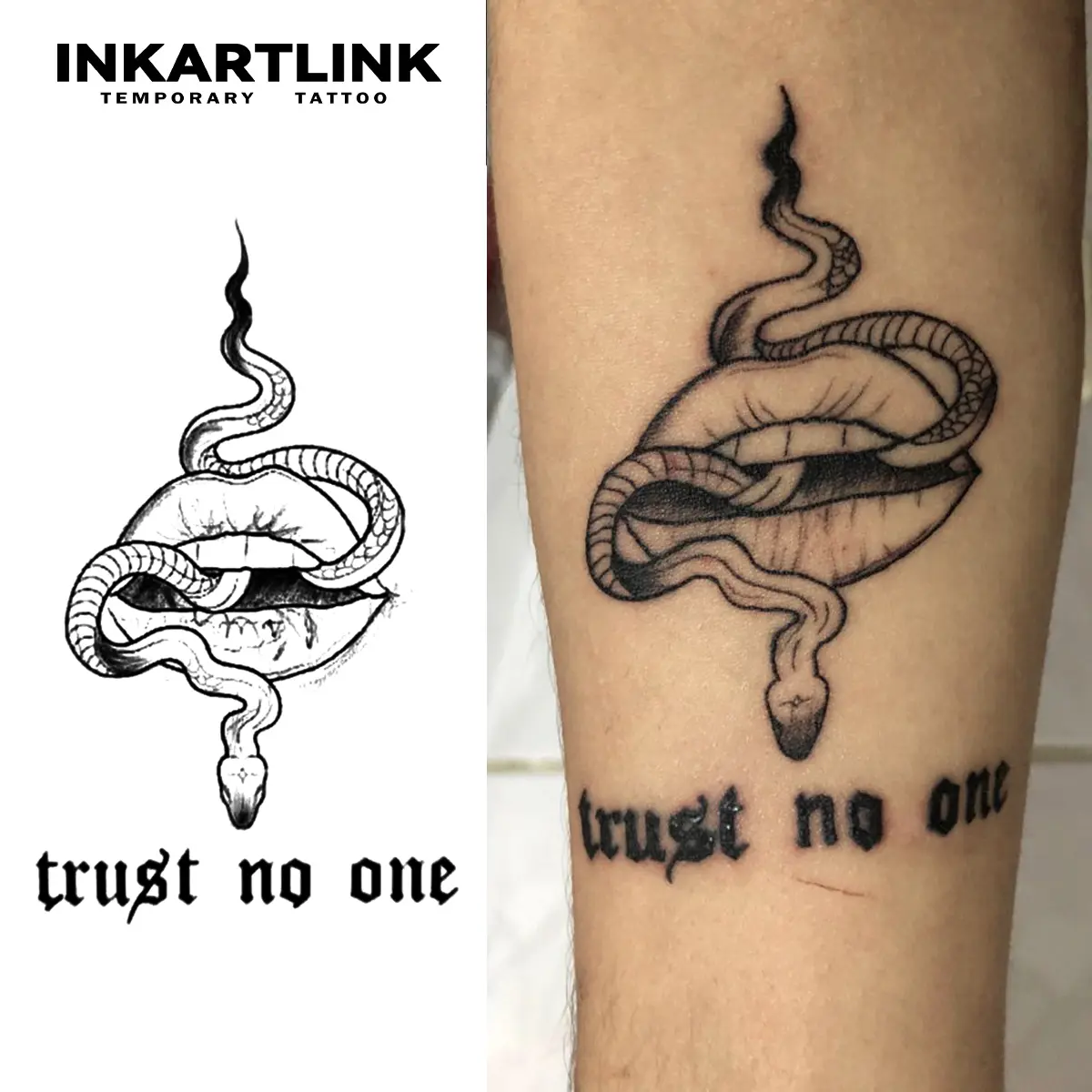 INKARTLINK Tattoo Tech, 2 Sheets Semi-Permanent Temporary Tattoos ,Trust No One 2,Adult Art Design,Lasts 1-2 Weeks, Waterproof, Realistic Look, No Adhesive, No Reflection,For Man And Woman,Ideal for Swimming, Party, Adults, Long Lasting