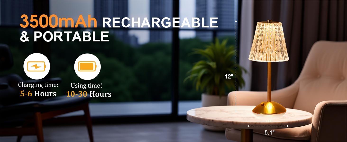 Crystal LED Table Decor Light Touch Sensor Desktop Night Light Rechargeable Reading Lamp for Bedroom Bedside Hotel Bar Decor