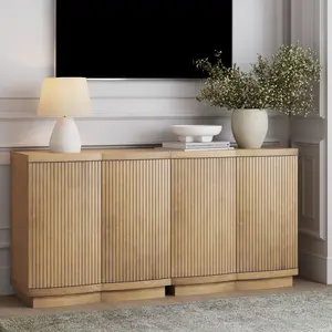 Mid-Century Modern Fluted TV Console Light Brown (for TVs up to 65")