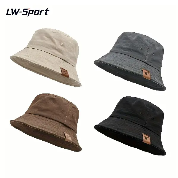 1Pc Washed Cotton Bucket Hats, Vintage Distressed Wide Brim UV Protection Sun Hat with Leather Patch, Breathable Packable Casual Cap for Fishing Hiking Beach Travel Daily Wear for Men Women
