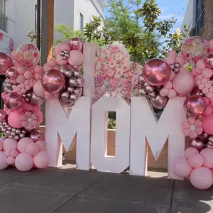 Mom Balloon Arch with Pink and Silver Balloons and Floral Decorations for a Special Occasion