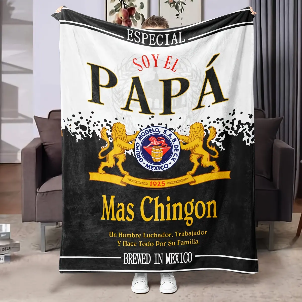 American Printed Soy El Papa Flannel Dad Blanket - 280gsm Warm Nap Blanket, Soft Comfortable Texture, Bold Lion Pattern, Modern Mixed Color, Machine Washable, Father's Day Gift Ideas, Sofa Bed Essential, Fathers Day Gift Ideas