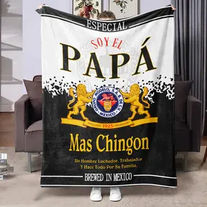 American Printed Soy El Papa Flannel Dad Blanket - 280gsm Warm Nap Blanket, Soft Comfortable Texture, Bold Lion Pattern, Modern Mixed Color, Machine Washable, Father's Day Gift Ideas, Sofa Bed Essential, Fathers Day Gift Ideas