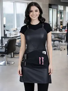 Little Black Stylist Apron - Chic & Functional with Adjustable Straps Customizable Fit & Heart Ring Detail for Quick Towel Access Polyester Material S/M/L Sizes