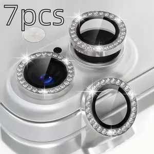 7-Piece - Exquisite Rhinestone-Studded Mobile Phone Lens Protector - Suitable for iPhone 17/16/15/14/13/12/11 Lens Protector - Scratch-resistant, Drop-resistant, Practical, and Easy to Install Cellphone Accessories