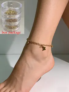 Women's Stainless Steel Anklet Set, Adjustable Strap, 3 Pcs Mixed Pack, Plastic Box Packaging（12designs can be choosen)
