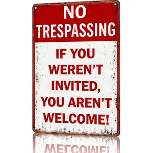 No Trespassing: If You Weren’t Invited You Aren’t Welcome 8x12 Metal Sign Heavy Duty Weather Resistant for Yards & Private Spaces Vintage Plaque Decor Home Decor Products Plaque Gift Rectangle Design Home Decoration Mount