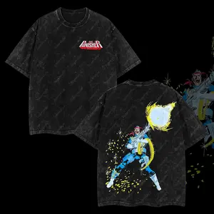 Superstyle Dark Avenger "Shadow Skull Ghost" Superhero Ver 02 MCU Edition Double Printed Oversize Lightweight Acid Washed Tee TV Series Graphic Design Top Cotton Streetwear Comic Superheroes T-Shirt Clothes Menswear Womenswear Fit Apparel