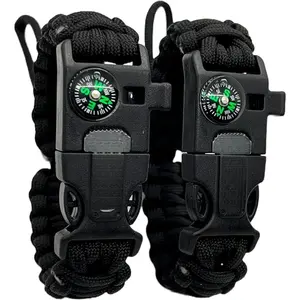 Paracord Bracelet Compass Hiking Survival Emergency Whistle Fire Starter Kit Camping Gear Hiking Essentials Fishing Hunting Accessories EDC Backpacking Gear Tactical Survival Gear Equipment