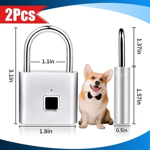 2 Pcs Advanced Pet Pet Bag Lock Locks with Fingerprint Identification, Mini Smart Fingerprint Pet Padlock - Pet Theft Protection, Convenient Keyless Entry, Long-lasting USB Rechargeable Battery Life - Perfect for protecting pet suitcases and luggage