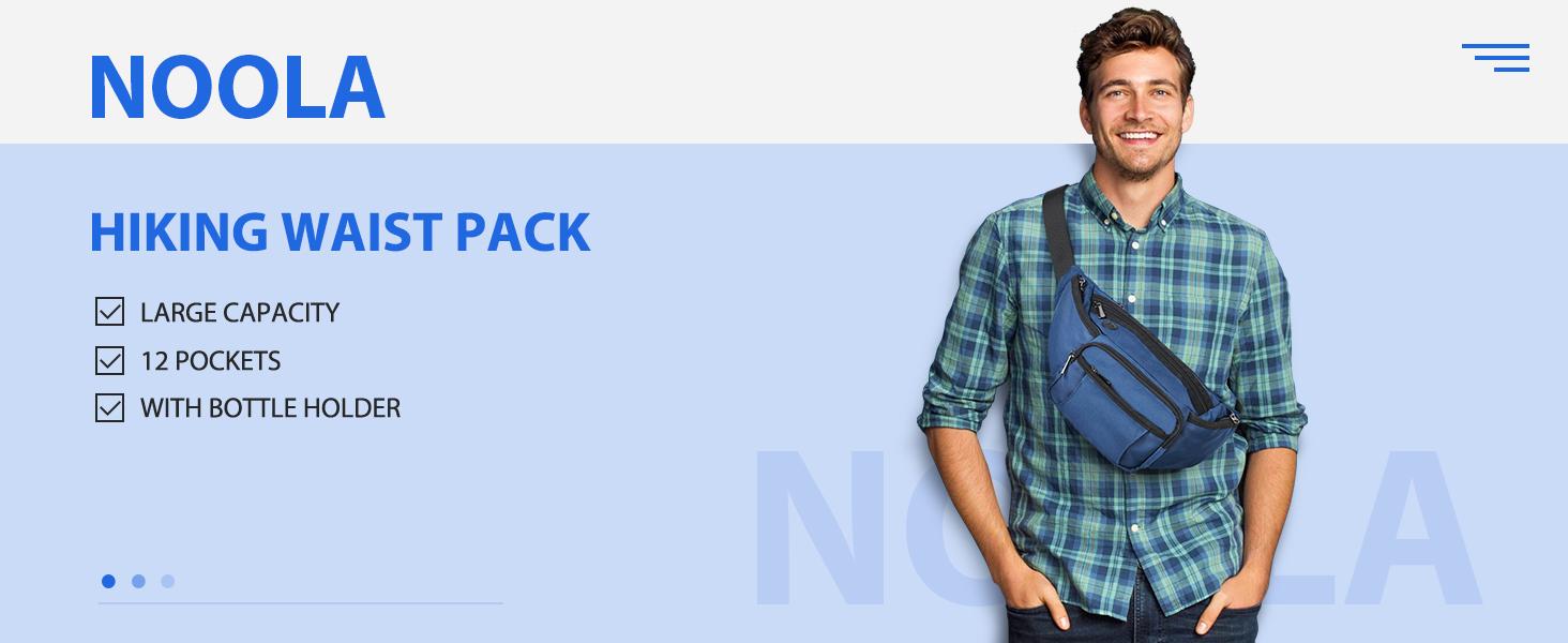 NOOLA Fanny Pack Waist Bag for Men Women, Lightweight Waist Pack with Water Bottle Holder, Adjustable Belt Bag with Multi-Pockets for Hiking, Dog Walking, Outdoor, Cycling, Running, Travel, Black