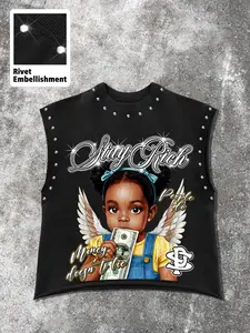 Men's Soft Hip-Hop Vest, Angel Girl Design, Breathable Fabric, Casual Streetwear, Long Fitted Graphic Tank Top