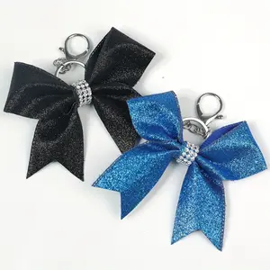 Creative Bow Keychain, Artificial Diamond Blue Glitter Leather Key Ring, Butterfly Knot Accessory Hanging Piece, Party Gift