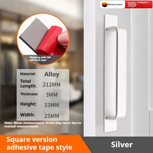 Modern Self-Adhesive Alloy Door Handles, Sleek, Space-Saving Design, Easy-Paste Installation, Powder-Coated Finish, for Cabinets & Sliding Doors