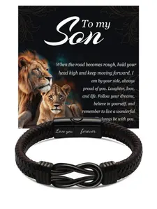 Men's Leather Bracelet Inspirational Premium Quality Luxury Gift Box, Elegant Wristband for Son, Boyfriend, Father, Brother, Christmas Birthday Present