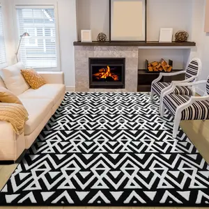 Geometric Soft Shaggy Area Rug - Machine Washable, Memory Foam Fluffy, Fleece Surface, Low-Pile Fiber, Neutral Colors, Multi-Size (5x8ft, 6x9ft) Home Decorative Rug for Bedroom, Kids Rooms, Soft Shaggy Rug