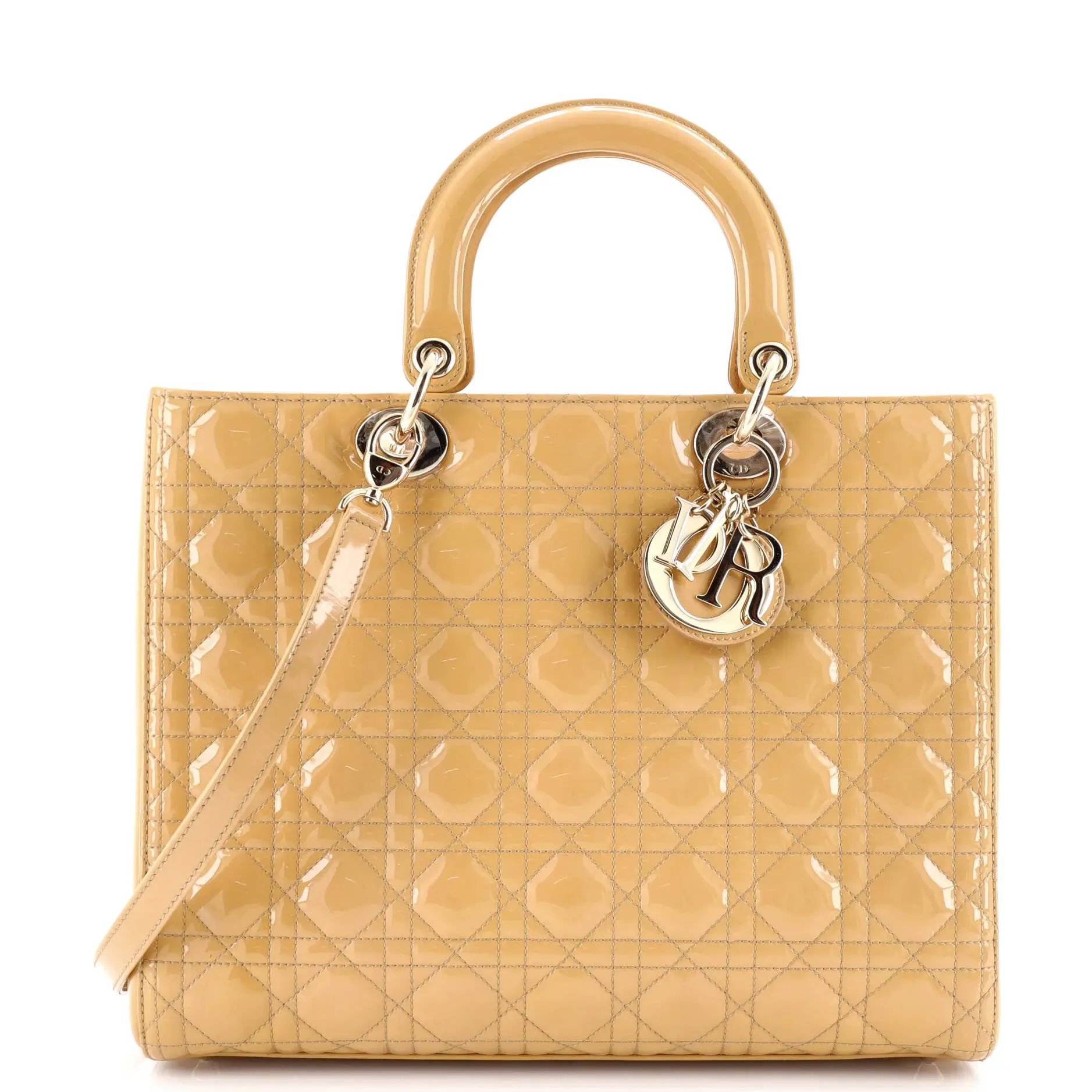 Pre-owned Dior Patent Leather Top Handle Bags Christian Lady Bag Cannage Quilt Patent Large by Rebag
