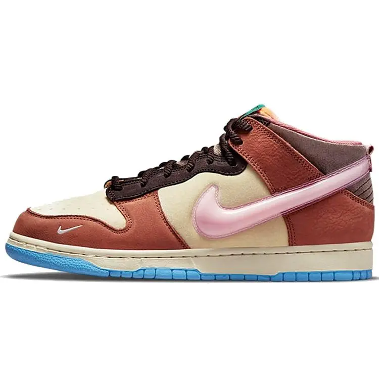 Social Status x Dunk Mid-Top 'Chocolate Milk' Streetwear Retro Leather Sneakers, 7.5-8US Size, Limited Collab