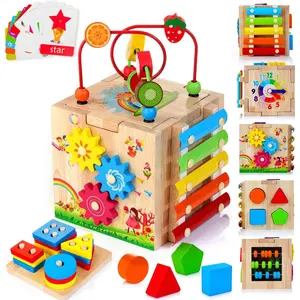 Wooden Activity Cube, 8-in-1 Montessori Baby Toys for 1+ Year Old Boys & Girls, Educational Learning Toys for Toddlers Age 1-2, 1st Birthday Gift | Bonus Sorting & Stacking Board