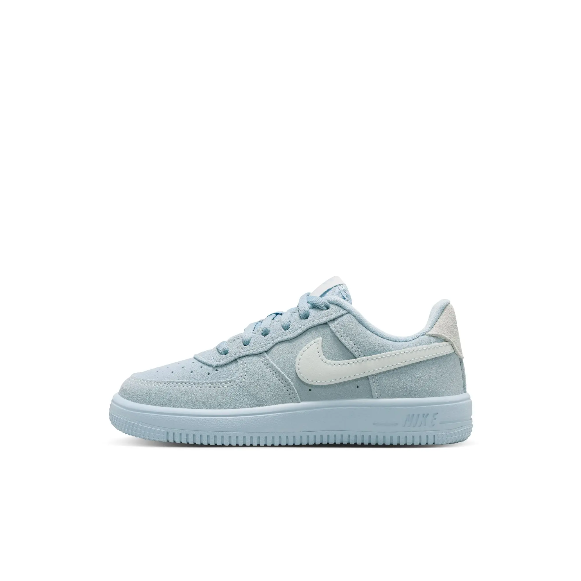 NIKE Force 1 Low LV8 Preschool Trainer Sneaker - Classic Leather Basketball Shoes, Lt Armory Blue, Rubber Outsole with Circular Tread