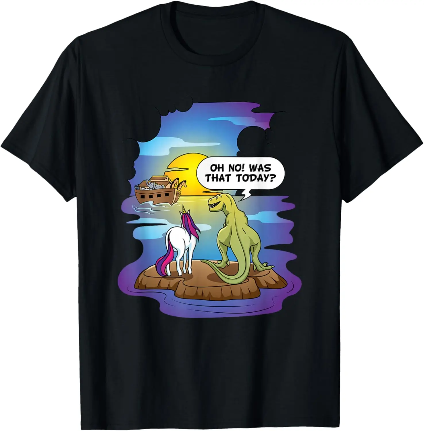 Noah's Ark Christian Bibble The Last Unicorn Dinosaur T-Shirt Pure Cotton Graphic Tees Menswear Top: Gifts for Men & Women