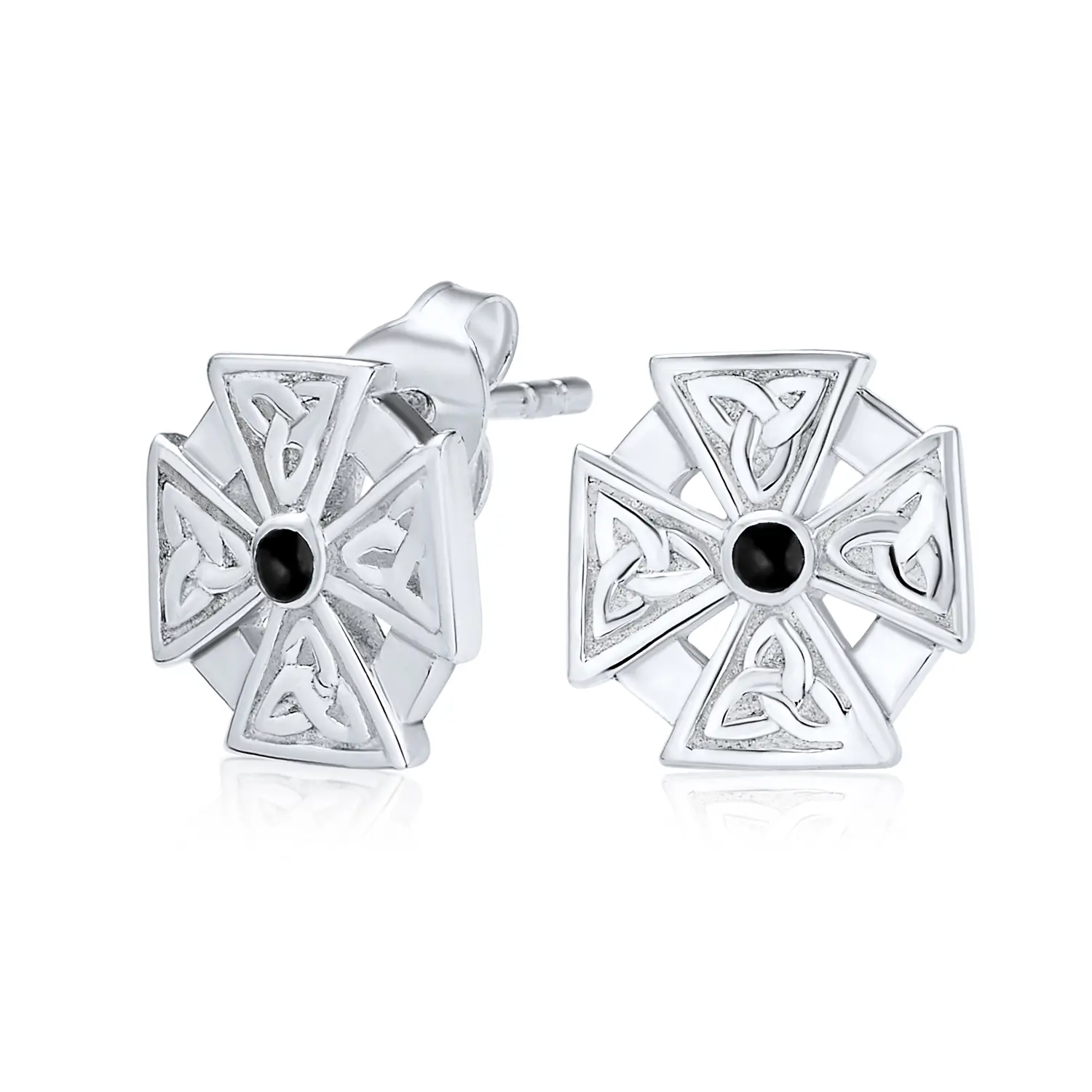 Unisex Masonic Knight Templar Maltese Cross Stud Earrings Sterling Silver